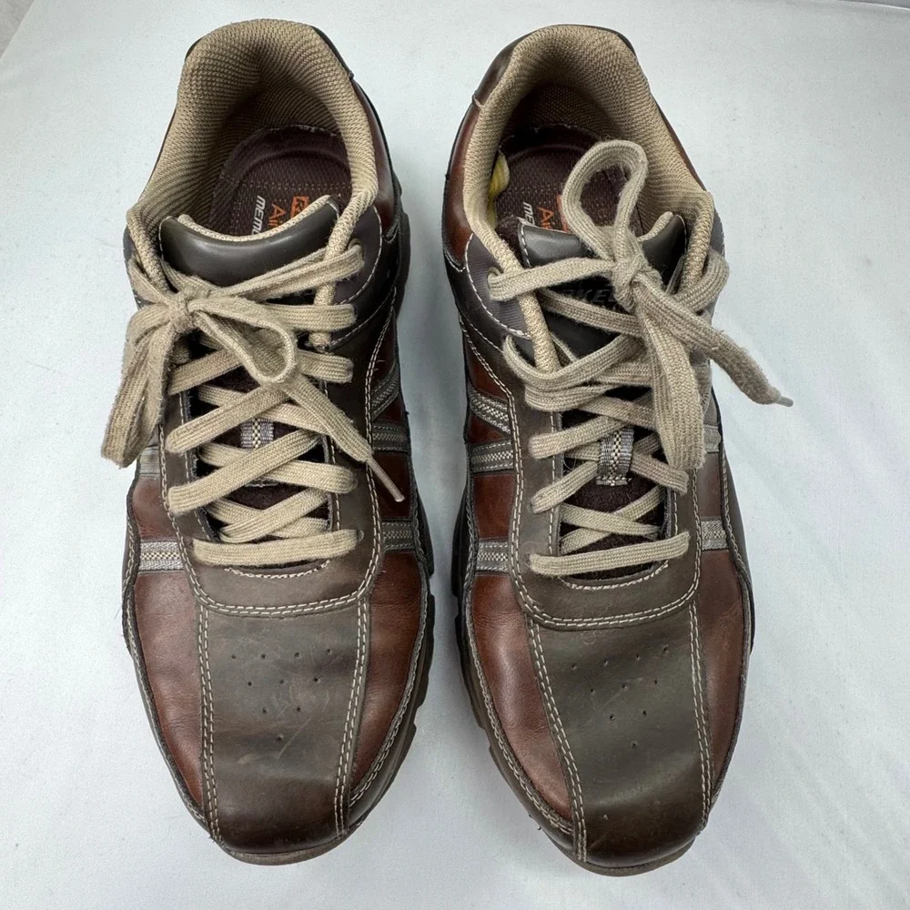 Skechers Relaxed Fit Oxford Mens 11 Brown Leather Sneaker Air Cooled Memory Foam